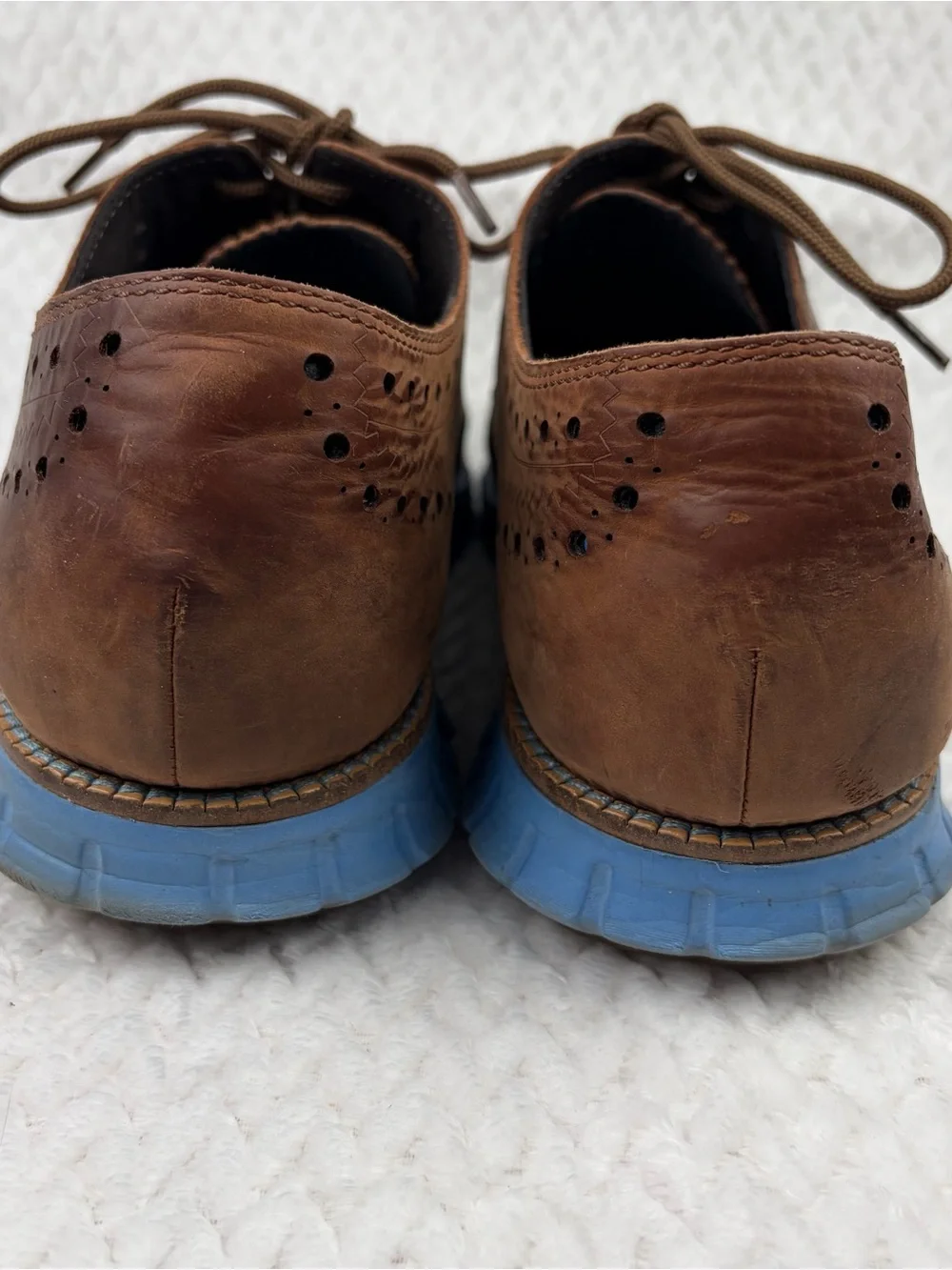 Cole Haan Zerogrand Wingtip Oxford Mens Brown Leather Blue Sole Shoes Size 10.5